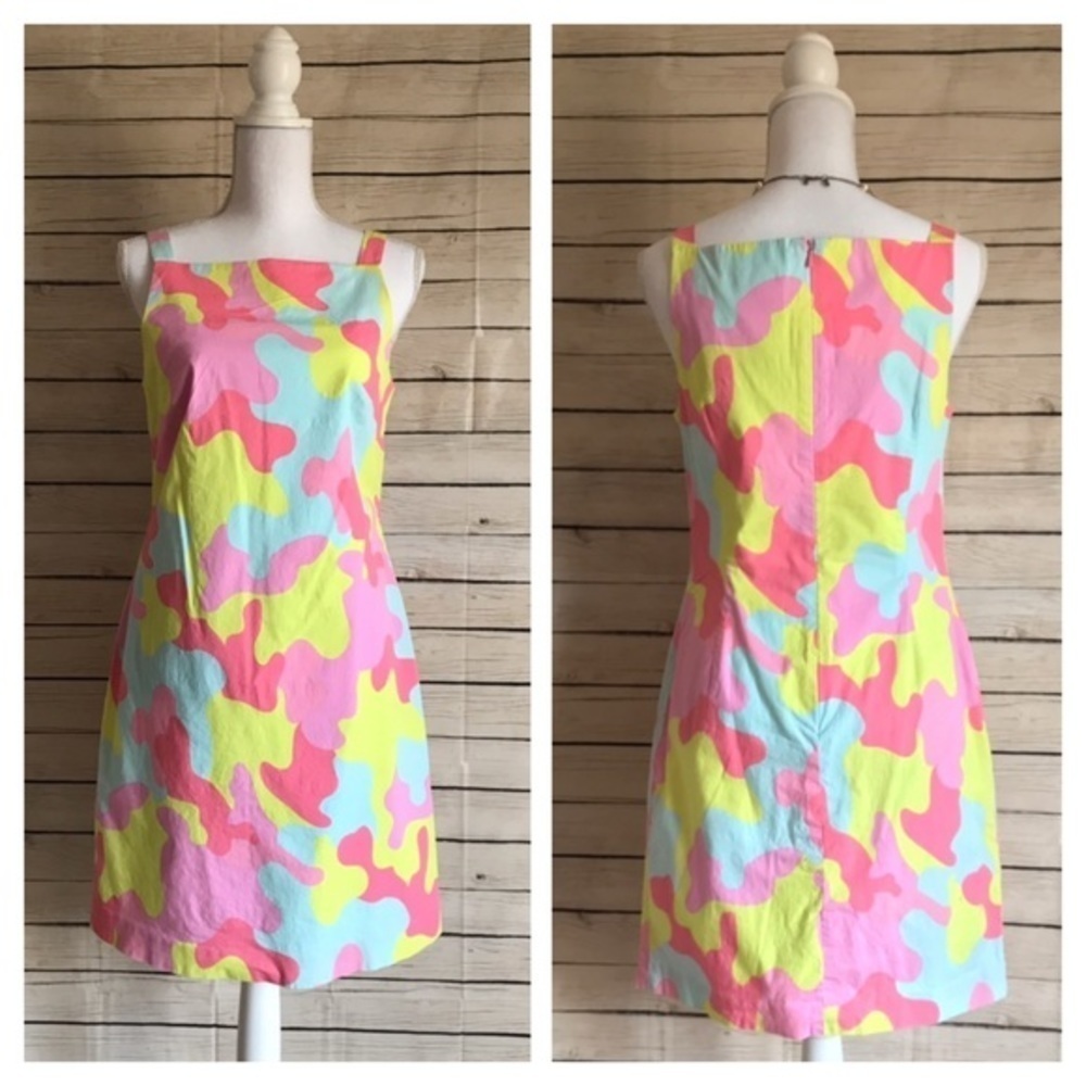 TIBI Square Neckline Bright Camouflage Shift Dress Size 10